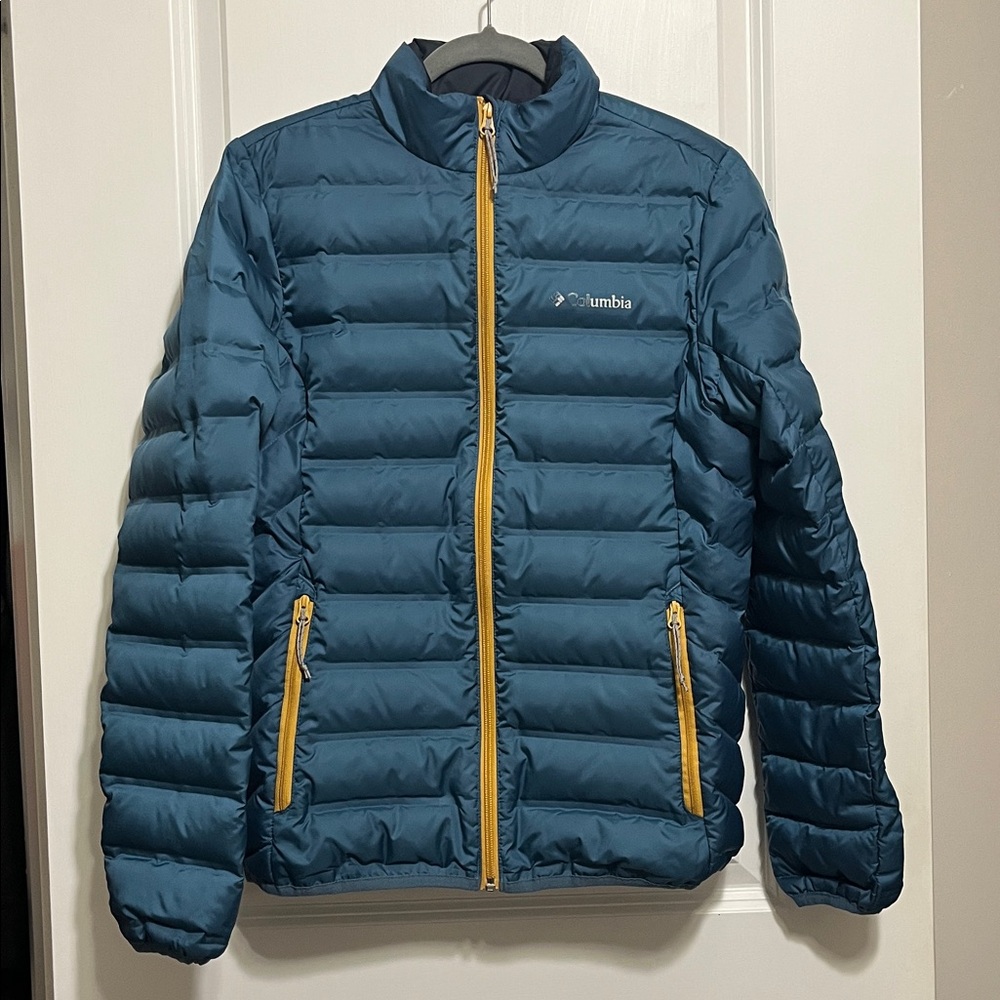 Columbia Lake 22 Teal Puffer Jacket with Mustard Zippers Small